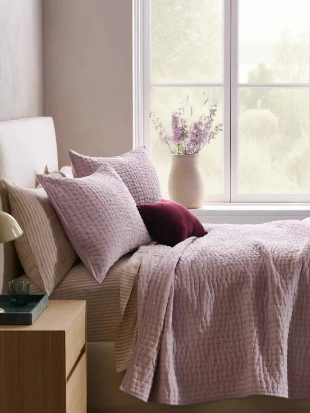 Quince European Linen Cotton Stitch Quilt Lilac Full/Queen NEW
